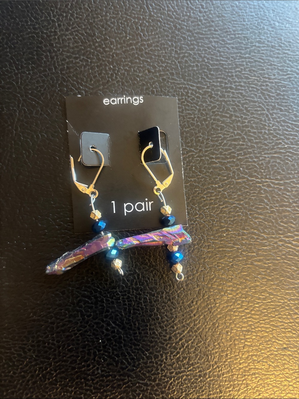 Gold-Tone Blue Iridescent Dangle Earrings